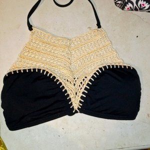 𝅺BLACK crocheting high neck bathing suit top size small